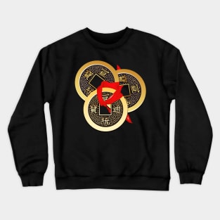 Chinese coin tied with red ribbon Crewneck Sweatshirt